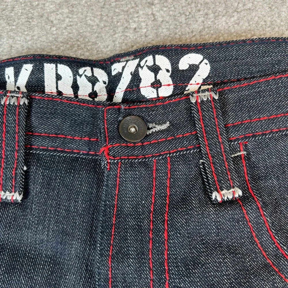 Vintage Y2K KB8782 Jeans Mens 38‎ Blue Red Grey Contrast Stitch Straight Leg NWT